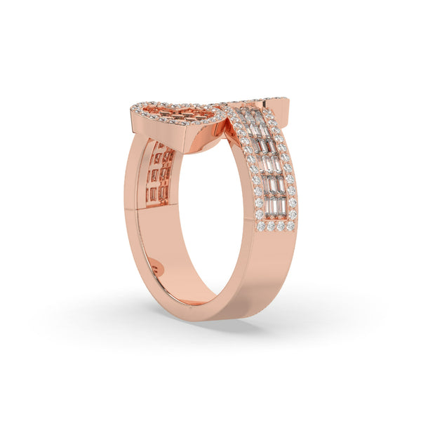DOUBLE HEART BAGUETTE DIAMOND RING