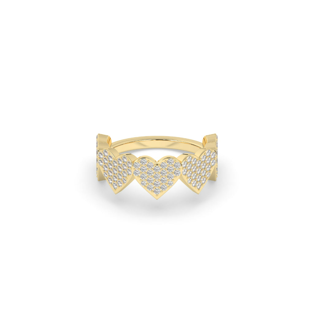 TRIPLE HEART GOLD DIAMOND RING
