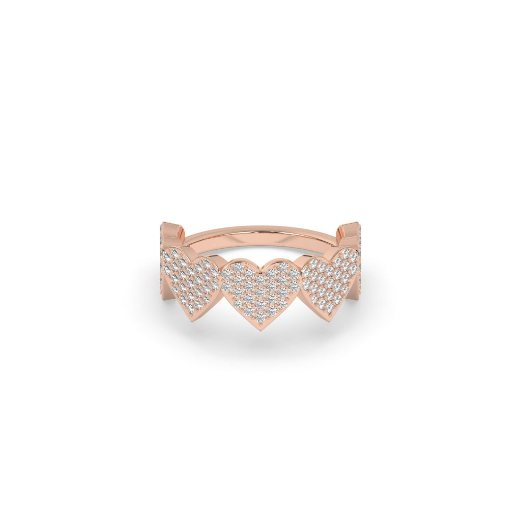 TRIPLE HEART GOLD DIAMOND RING