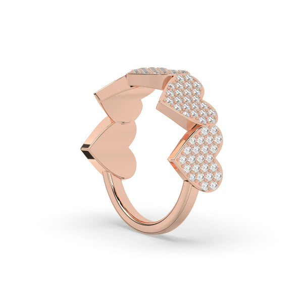 TRIPLE HEART GOLD DIAMOND RING
