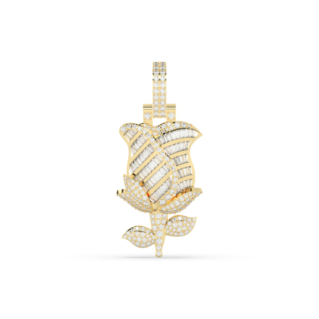 DIAMOND ENCRUSTED GOLD ROSE PENDANT
