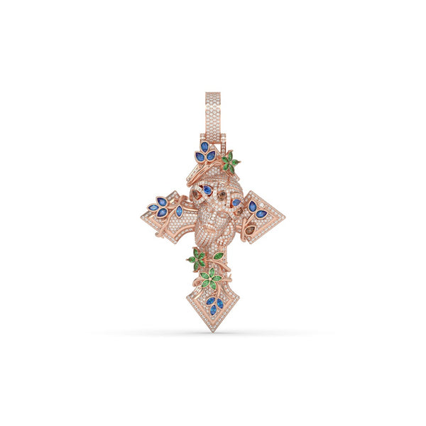 FANCY SHAPE GEMS STONE AND ROUND DIAMOND ICED OUT JESUS HIP HOP PENDANT
