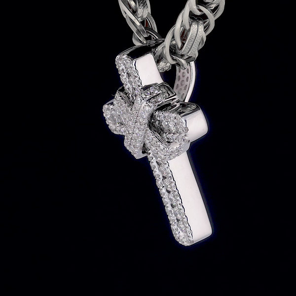 legacy ice round double cross diamond pendant