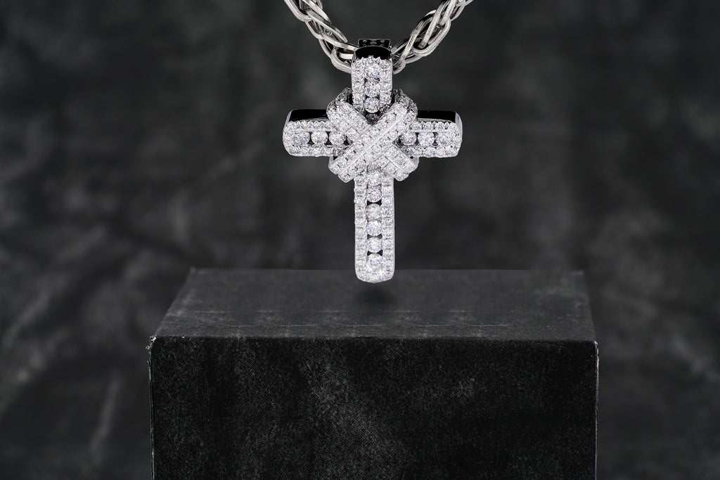 shop round double cross diamond pendant