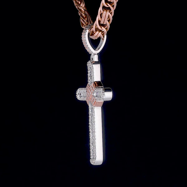 legacy ice channel set double cross diamond pendant