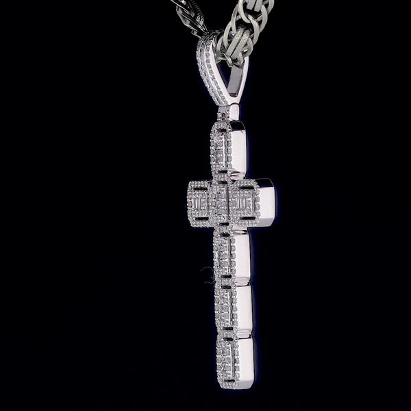 legacy ice baguettes block cross pendant